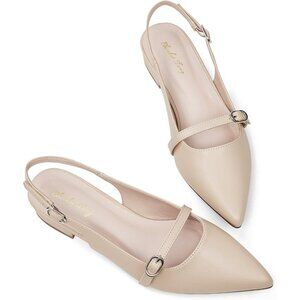 Women Nude Polyurethane (PU) Rhinestone Pointed Toe Slingback Flats Shoes